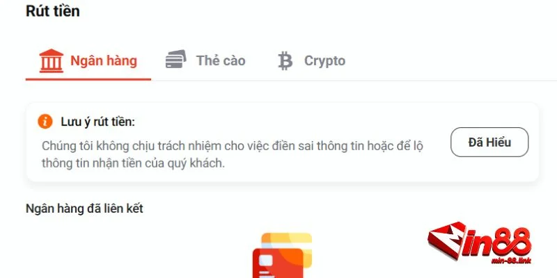 Các phương thức rút tiền hiện có tại Min88